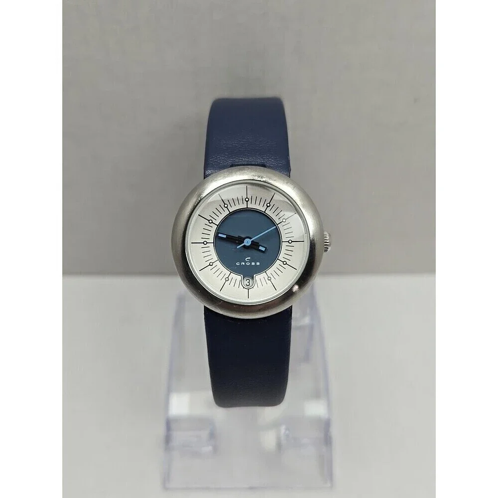 Cross WFK19 Bullseye Blue Dial Quartz Watch Date Womens Silver Tone New Battery
